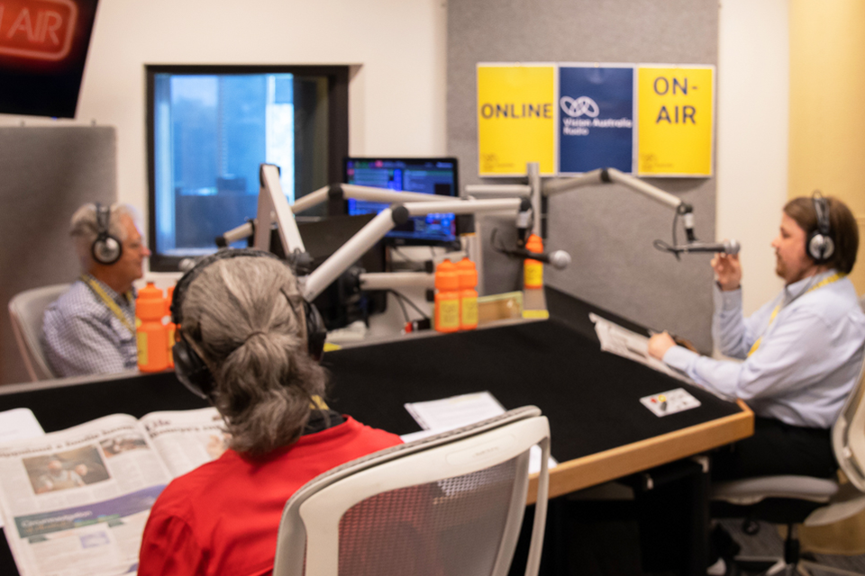 3 presenters in the Vision Australia Radio studio