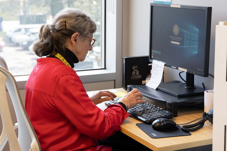Volunteer uses a computer
