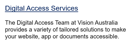 A screenshot of a blurb about Digital Access. The "Digital Access Services" heading is linked and underlined. The "Read more" link has been removed.