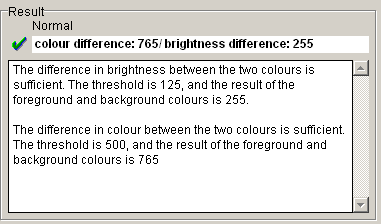 The results section of the contrast analyser