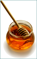 Sticky honey in a lidless jar. 