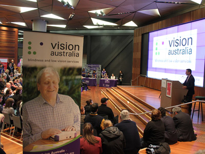 Employment Pathways Exhibition CEO of Public Transport Victoria presents to audience at the Employment Pathways Exhibition