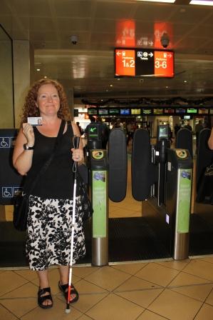 Brisbane resident, Sarah Boulton, with her trial travel pass LR Brisbane resident, Sarah Boulton, with her trial travel pass LR