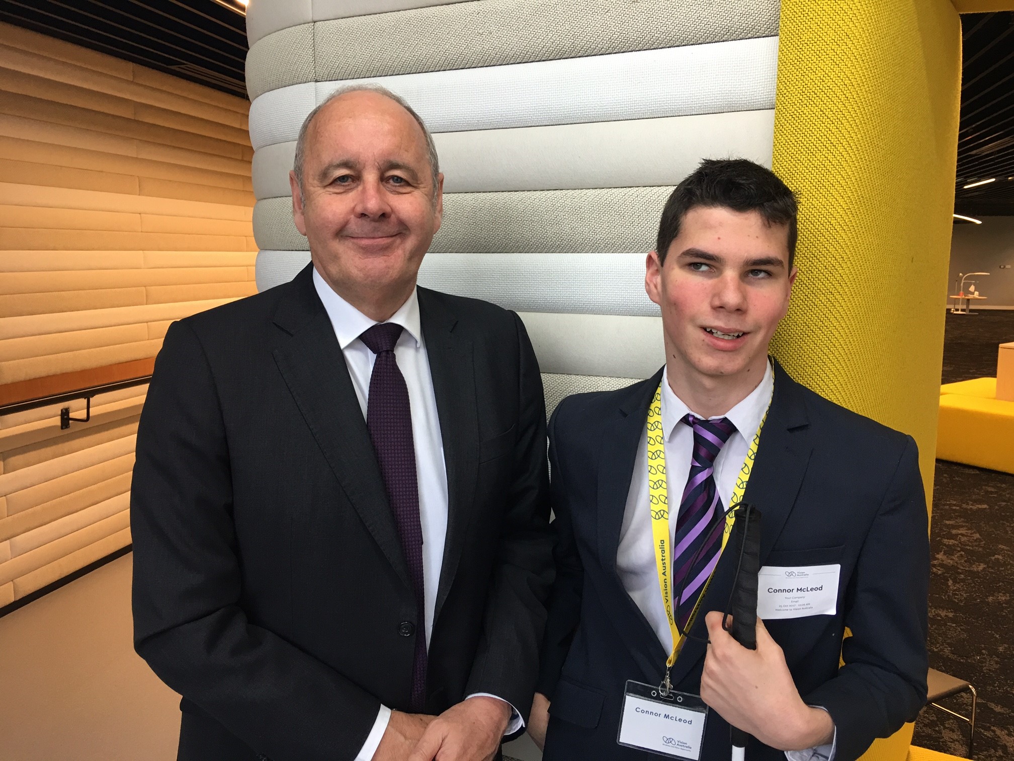 Connor McLeod (right) with Vision Australia CEO Ron Hooton