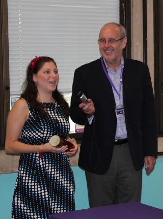 Nastasia and Ron Nastasia thanks Vision Australia for the Youth Service Award. She is pictured with Vision Australia CEO Ron Hooton