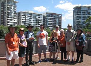 A group photo of clients from Vision Australia Coorparoo out in Brisbane