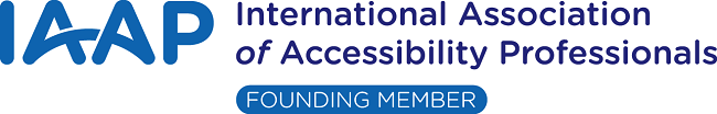 Blue writing on white background reads IAAP: International Association of Accessibility Professionals, founding member