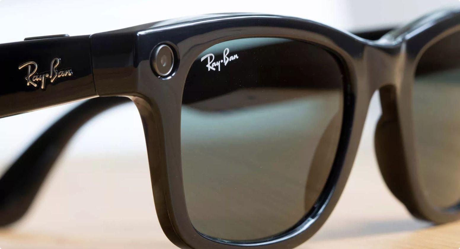 The left frame of the Ray-Ban Meta glasses where one of the cameras is located.