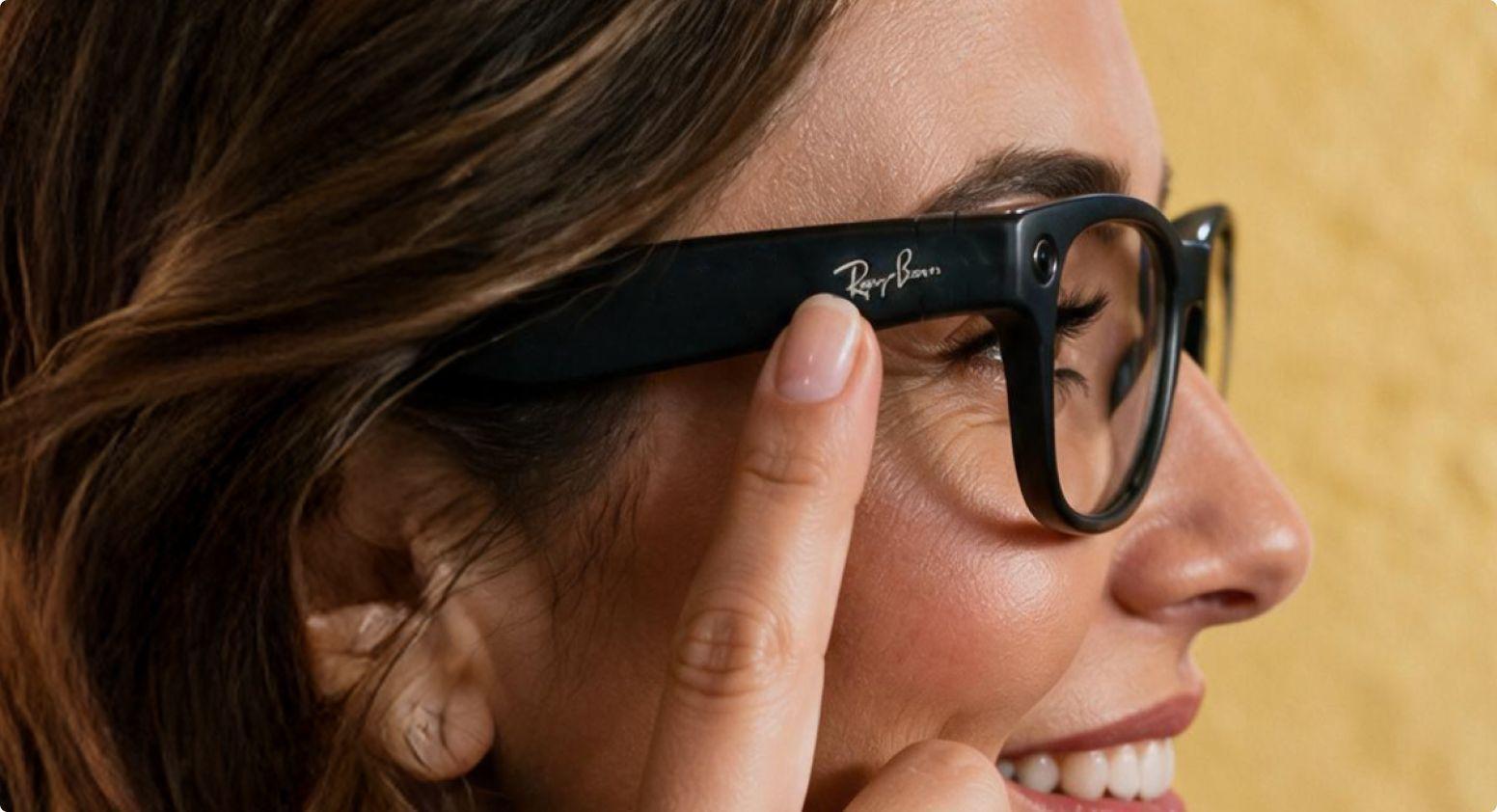 The right outside temple and arm of the Ray-Ban Meta glasses where the touch pad is located on the side of the glasses.